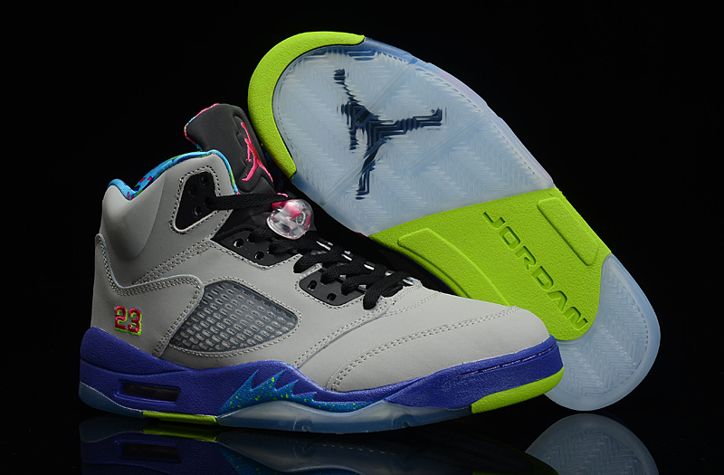 Air Jordan 5 Mens Shoes Gray/Blue/Yellow Online